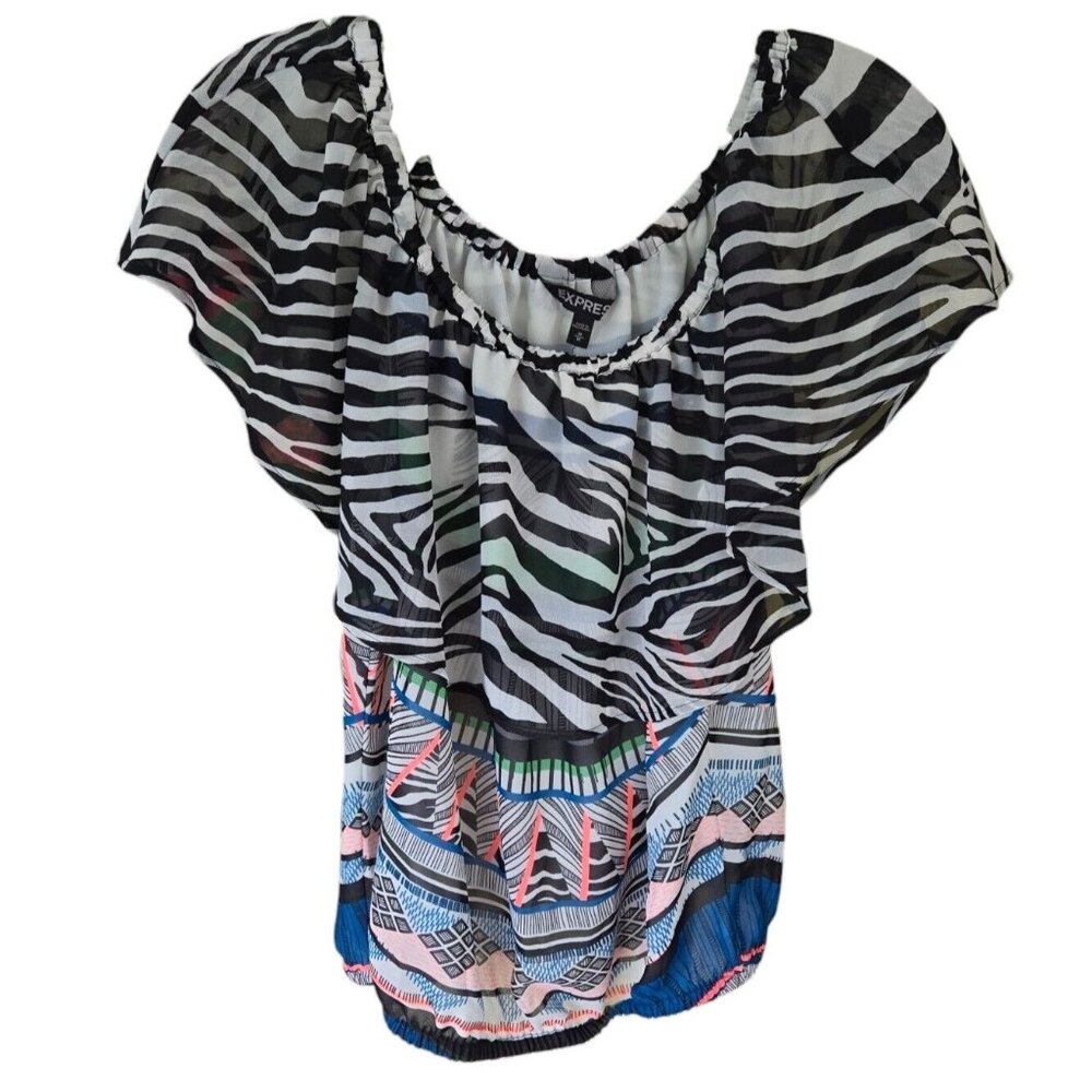 Express Zebra Print Flutter Sleeve Top